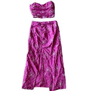 ZARA 2 PIECES CORSET TOP + EMBROIDERED EYELET SKIRT PINK